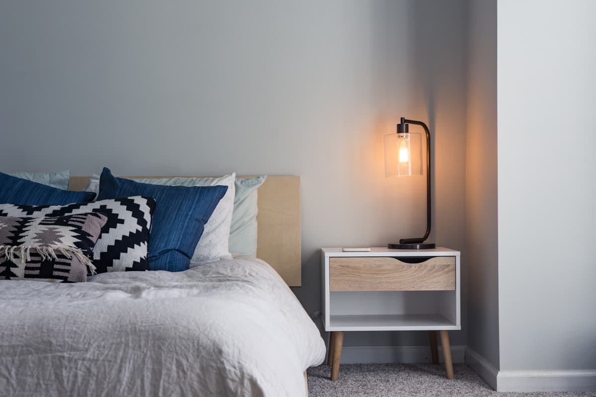 Bedroom with warm ambient lighting